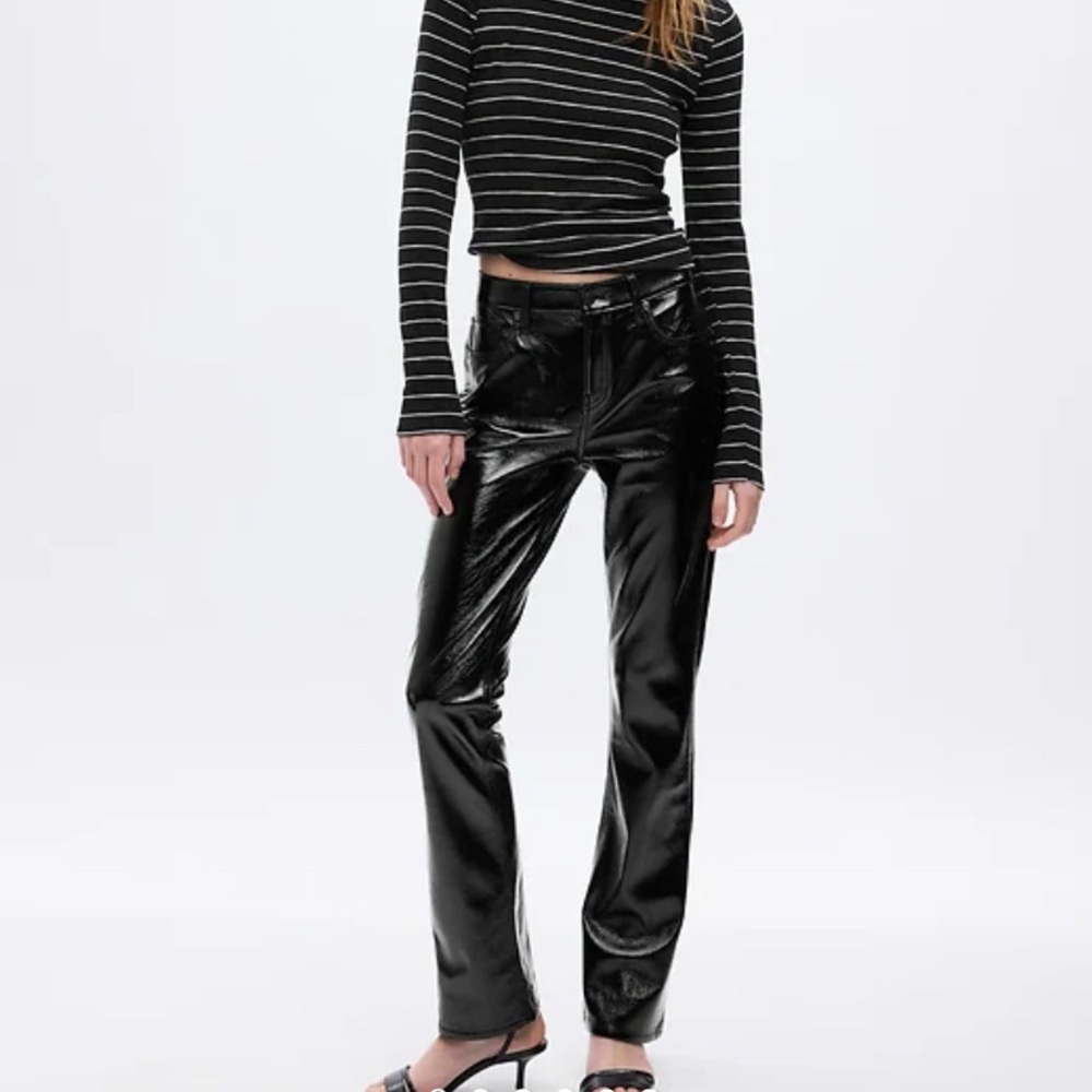 Mid Rise Vegan Patent Leather Baby Boot Pants